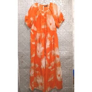 Simply Vera Wang Maxi Dress Plus Sz 2XL Coral Flowy Puff Sleeve Tropical Floral